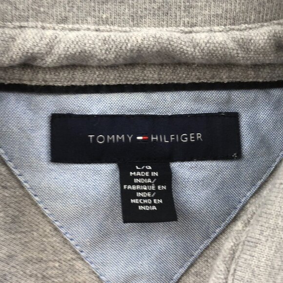 Tommy Hilfiger Mens Polo Shirt Large Gray Striped Short Sleeve Classic Casual - Picture 3 of 8